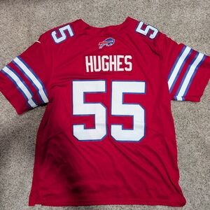 NFL Buffalo Bills Hughes Red Game Jersey with 100th Season NFL Patch